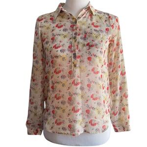 Ann Taylor Loft Blouse  Floral Sheer Long Sleeve Size XXSP